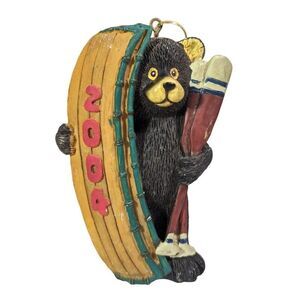 Bear with Canoe and Oars Marked 2004 Stoneware Ornament 4-inch Lodge Holiday